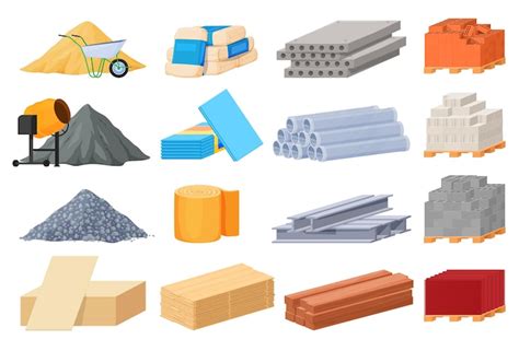 Set of piles of building materials loose building materials board brick ...