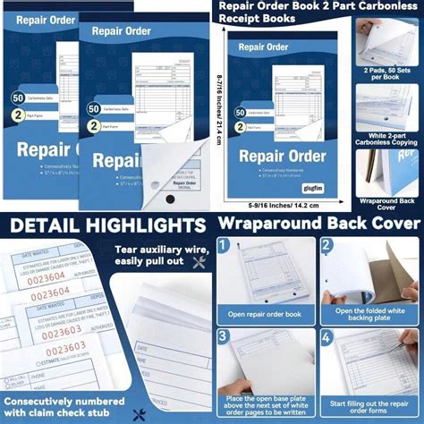 Gisgfim 2 Pad Repair Order Book 2 Part Carbonless Receipt Books ...