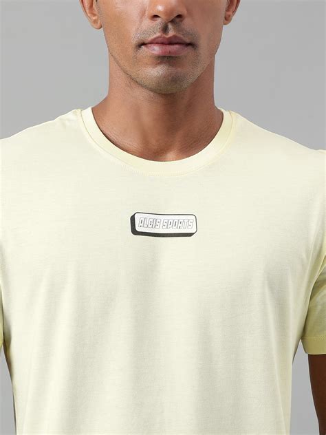Alcis Men's Printed Light Yellow Soft-Touch Regular-Fit Athleisure T-S