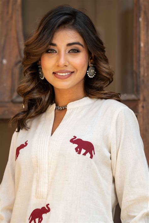 INDYES Animal Embroidered V-Neck Pure Cotton Kurta with Palazzos Set f