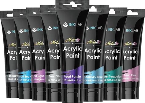 Buy Metallic Acrylic Paints Set 8 Metallic Colors Non Toxic Paints in 4 ...