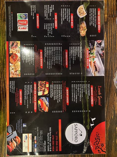 Menu at Sapporo Sushi Steakhouse of Mayfield, Mayfield