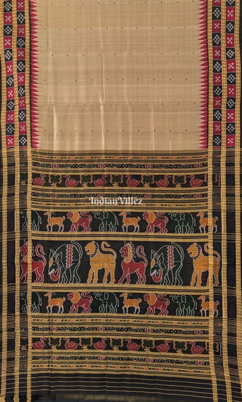 Camel Color Border Pasapali Khandua Silk Saree – IndianVillèz