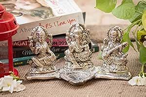 Buy Crafticia Metal Lord Laxmi Ganesh Saraswati Idol Statue with Diya ...
