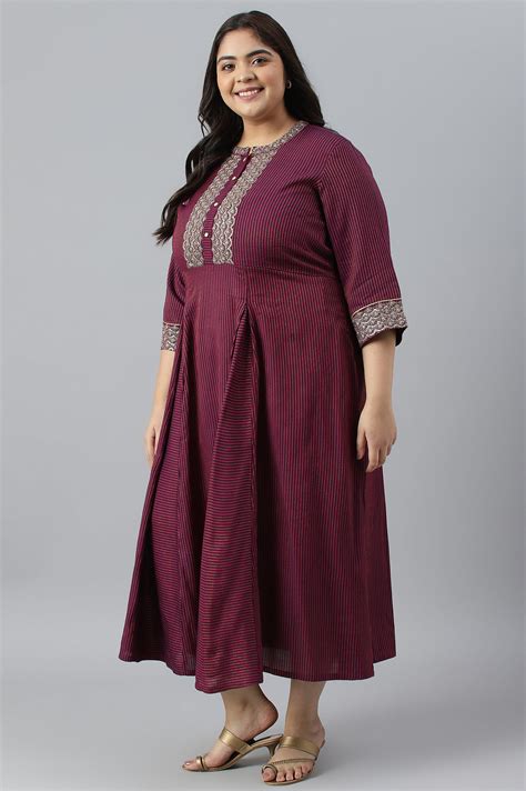 Buy Purple Yarn-Dyed Stripe Print Plus Size Dress Online for Woman ...