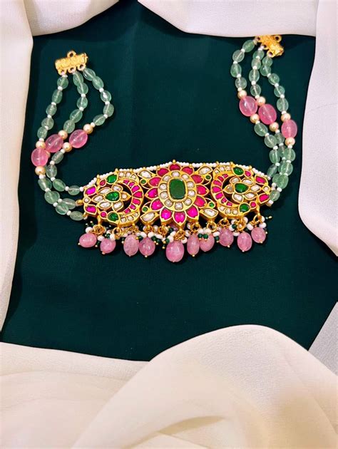 Beautiful Jadau Kundan Choker with Emrald beads - KN0036 – Spurthi Jewels