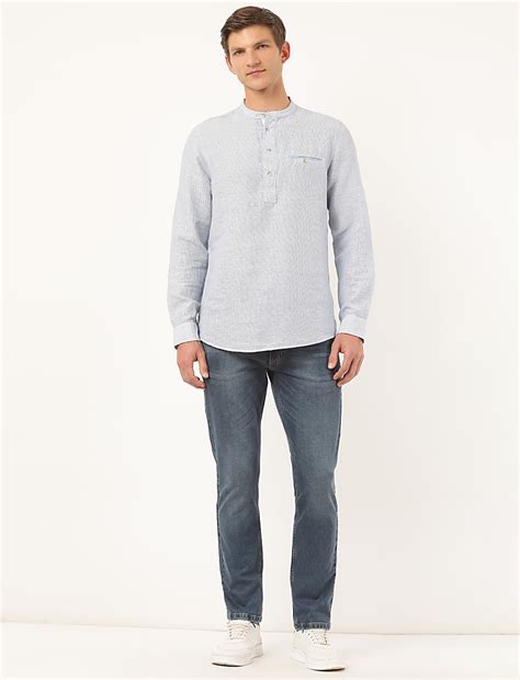 Buy Linen Mix Self Design Mandarin Collar Shirt at Marks & Spencer