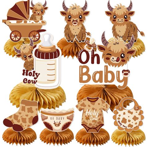Buy 9 Pcs Highland Cow Honeycomb Centerpieces Highland Cow Baby Shower ...