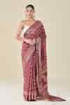 Buy Wine Viscose Floral Butti Handblock Print Saree For Women by ...