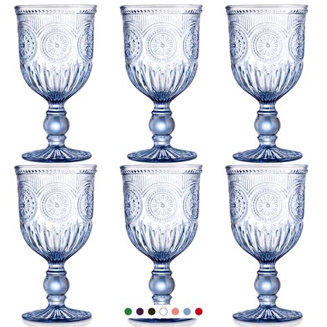 Yungala Blue Wine Glasses Set of 6 Blue Goblets - Blue Glassware for ...
