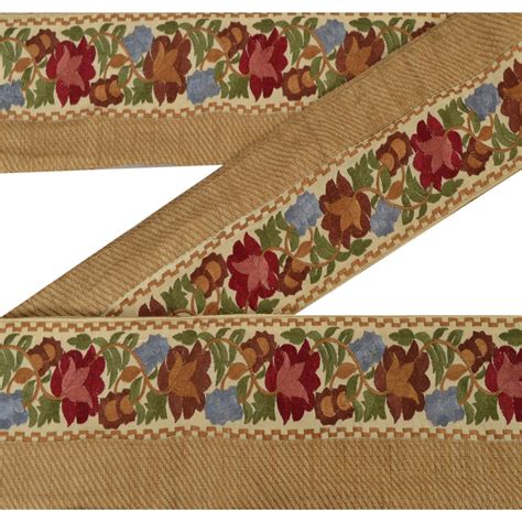 Sanskriti Vintage Sari Border Embroidered 1Yd Trim Sewing Cream Craft
