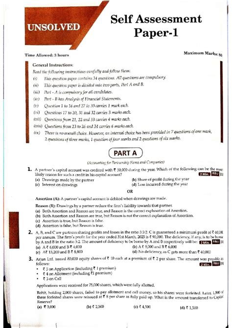 Self Assessment Paper - 1: Accounting for Partnerships and Companies ...