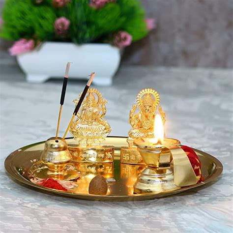 JaipurCrafts Premium Metal Pooja Thali Set with Incense Holder and ...