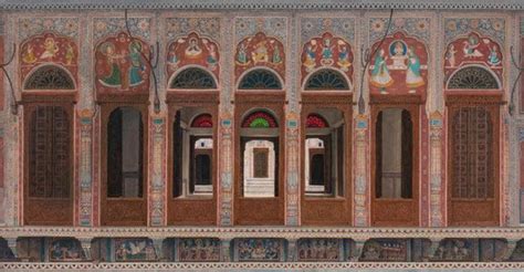 "Jharokha": Light Brown Oil Painting by Gopal Khetanchi – ArtZolo.com