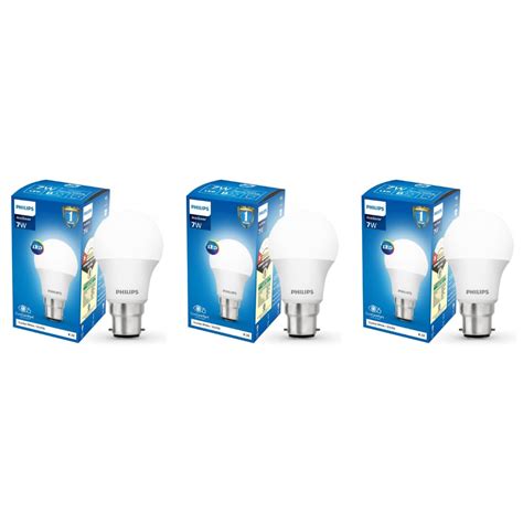 Buy PHILIPS Base B22 7-Watt LED Bulb (Pack of 3, White, Cool Day Light ...