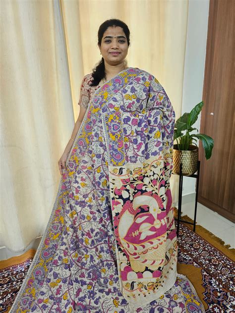 Cotton Kalamkari Saree - Violet – Looms Legacy