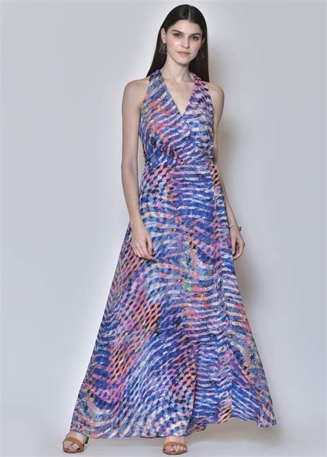 Get Wrap Neck Detail Blue Abstract Tile Printed Dress at ₹ 1499 | LBB Shop