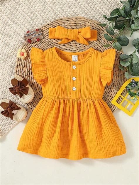 Baby Ruffle Trim Button Front Dress | SHEIN USA