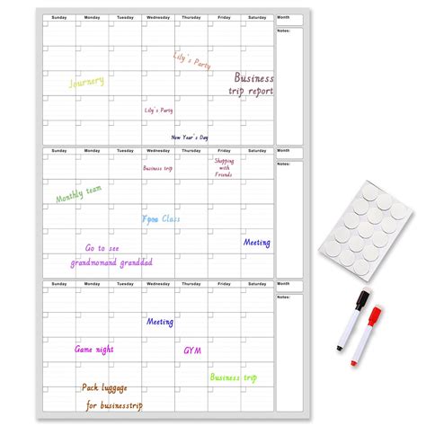 Erasable Wall Calendar - Undated 3-Month Layout, Large Dry-Erase PET ...