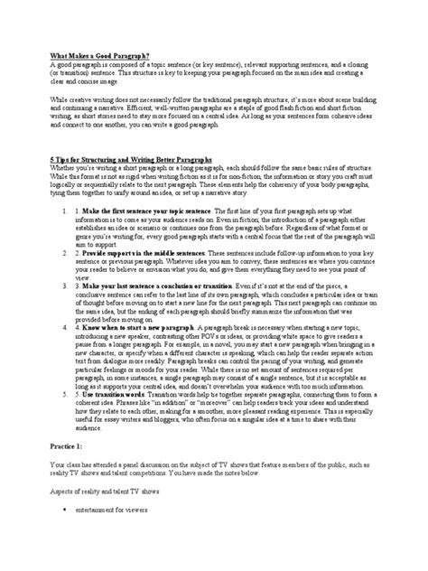 Paragraph Writing | PDF | Paragraph | Experience