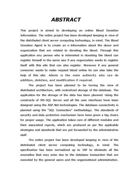 Online Blood Donation Management System - Project Abstract - Studocu