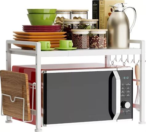 Multibao Expandable Microwave Shelf, 2 Tier Microwave Oven Rack Stand ...