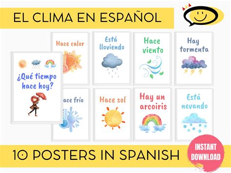 Weather Spanish Vocabulary Printable Posters, Weather in Spanish ...