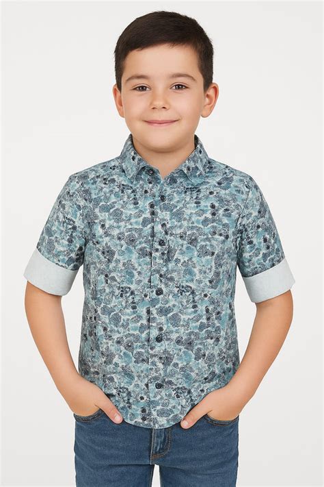 Boys Blue Printed Half Sleeve Shirt Stylish Casual and Party Wear Shir ...
