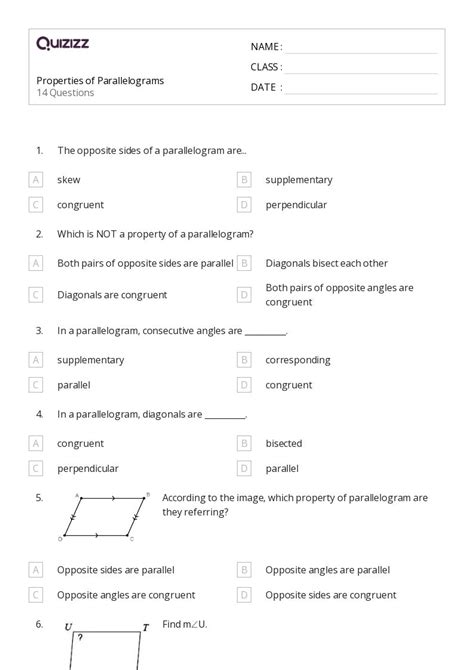 50+ properties of parallelograms worksheets for 12th Class on Quizizz ...