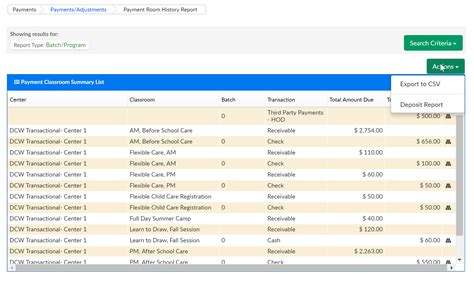 Reports u003e Payment | Procare SchoolCare Works