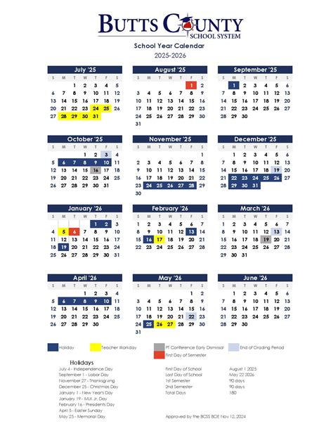 Butts County Schools Calendar 2025-2026 Holidays