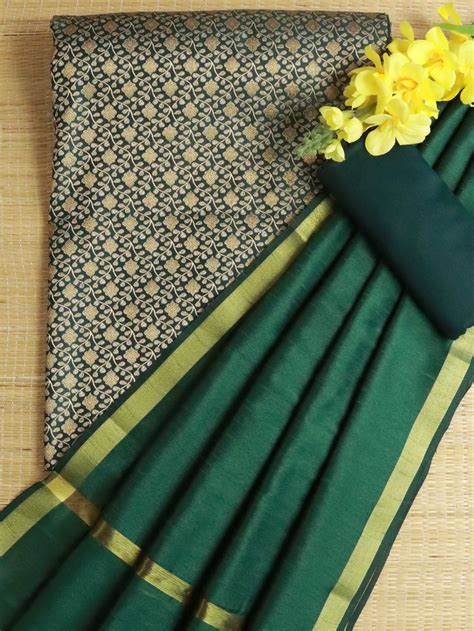 Banarasee Brocade Salwar Kameez Fabric With Art Silk Dupatta-Deep Gree