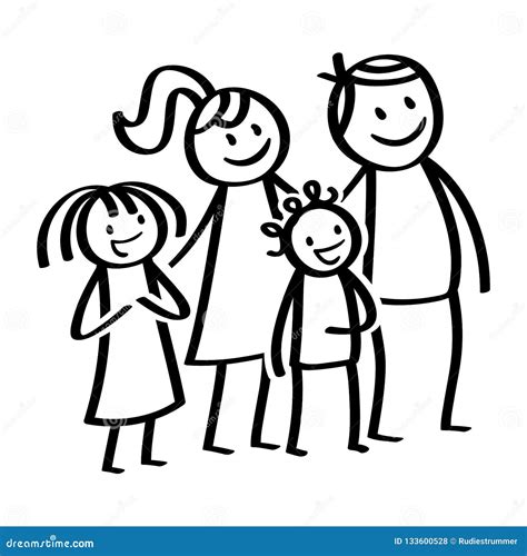 Happy Family, Stick Figures, Smiling Parents with Happy Children ...