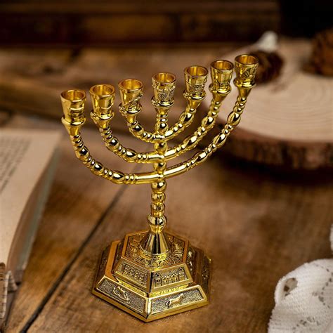 12 Tribes of Israel Menorah, Jerusalem Temple 7 Branch Jewish Candle ...