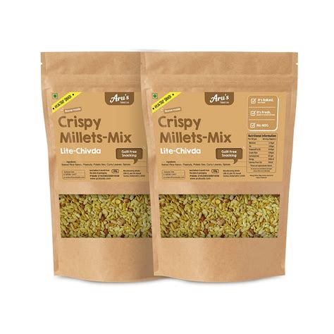 Aru's Premium Crispy Millets Mix Diet Chivda (200g x 2, 400g) | Gluten ...