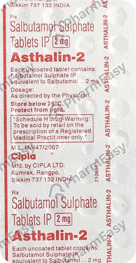 Asthalin 2 MG Tablet (30): Uses, Side Effects, Price & Dosage | PharmEasy