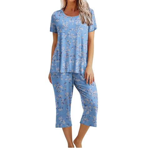Dyegold Pajama Sets For Women Soft 2 Pieces Outfit Short Sleeve Round ...