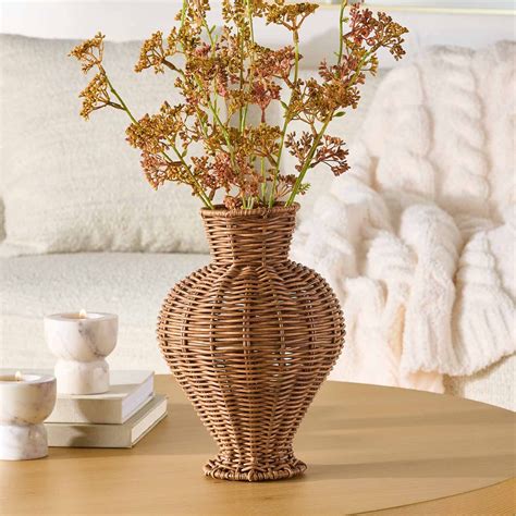 Better Homes & Gardens 10" Brown Woven Faux Rattan Indoor Vase ...
