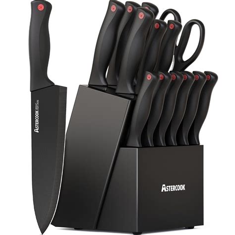 Buy Astercook 15 Piece Kitchen Knife Set, German Stainless Steel, Black ...