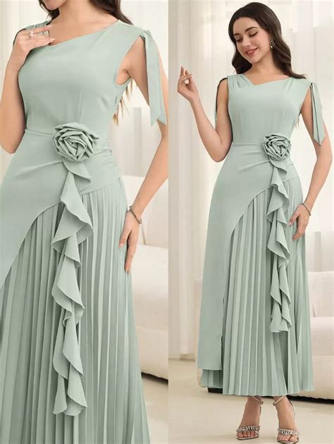 Modelyn Elegant 3D Floral Pleated Midi Dress For Women, Spring/Summer ...