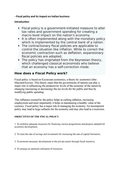 Fiscal policy and its impact on Indian business - Fiscal policy and its ...