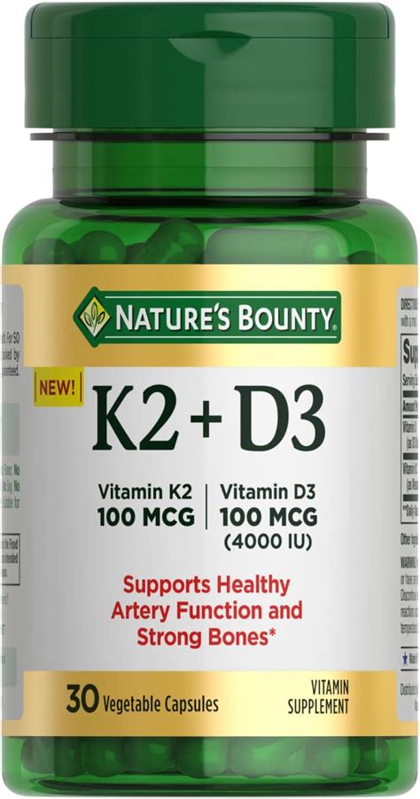 Amazon.com: Nature's Bounty Vitamin D3 K2 Supplement, 4000 IU Vitamin ...