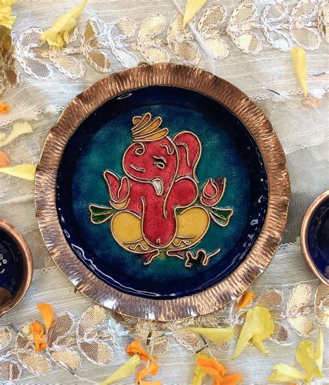 EkiBeki Handcrafted Copper Enamel Ganesh Wall Plate-(Size-5 inch) – ekibeki