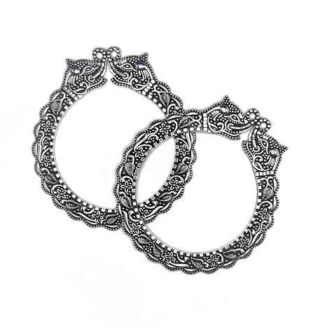 Buy Privaanshi German Silver Oxidised Elephant Bangles Kada Set For ...
