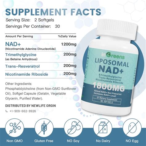 InGreens Liposomal NAD+ Supplement 1800 mg with Nicotinamide India | Ubuy