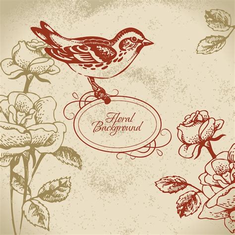 Retro floral background with bird | Premium Vector