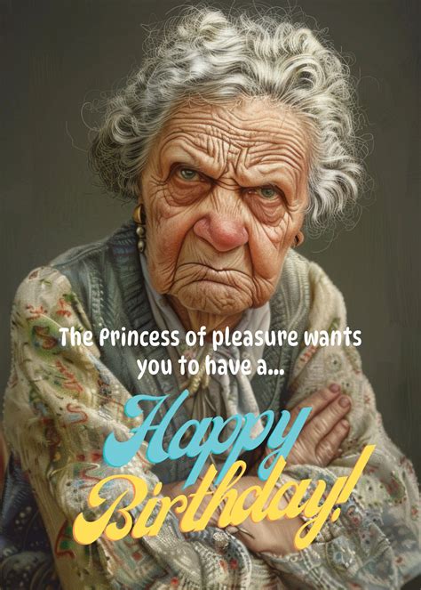 Funny Senior Lady Birthday Card, Humorous Old Woman Digital Print ...