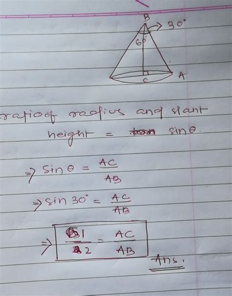 A conical tent has 60 degree angle at vertex. fin dhte ratio of its ...