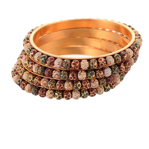 Buy GEODE DELIGHT Gokhru Gold Plated Bangles Set of 4 for Women (2.10 ...