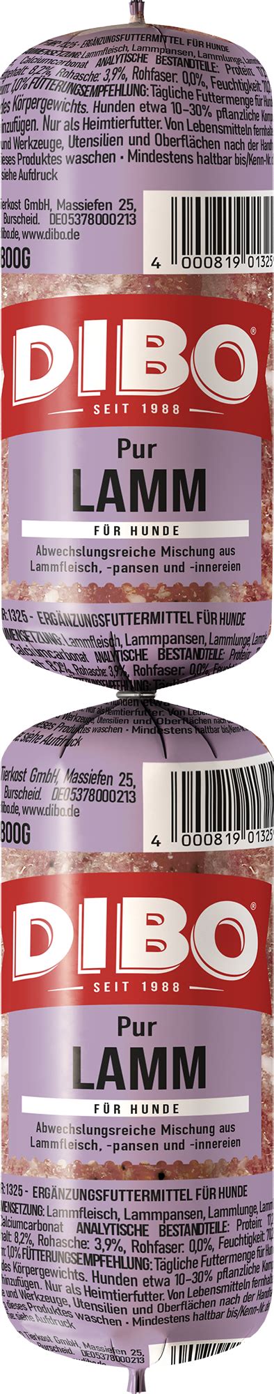DIBO Tiefkühlwurst Lamm - Frostfutter für Hunde